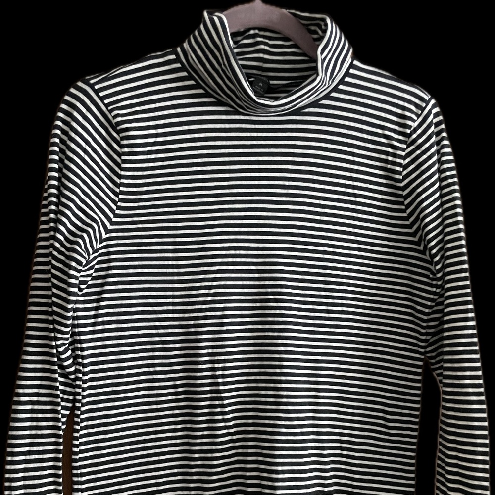 J.Crew Black and White Striped Tissue Turtleneck M